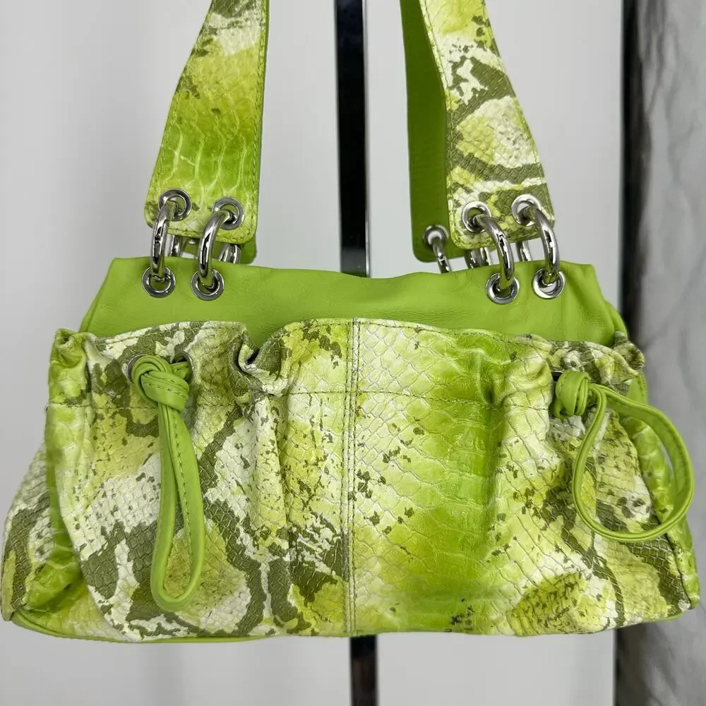Gilda Tonelli Womens Shoulder Leather Bag Green Snake Y2K Wacky Artsy Unique